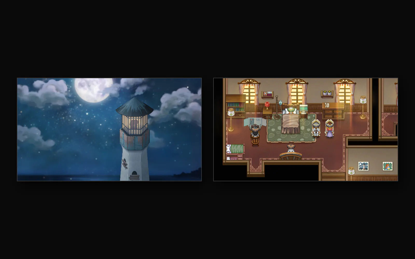 Un faro sotto la luna nella pixel art di To the Moon.